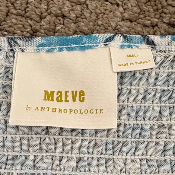 Maeve by Anthropologie Small Blue White Short Sleeve Ruffled Blouse Top - Picture 3 of 8